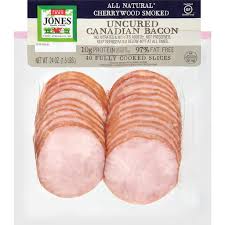 Jones dairy farm pork loin center cut hickory smoked canadian bacon 6 oz. Jones Dairy Farm All Natural Cherrywood Smoked Uncured Canadian Bacon 24 Oz Pack Shop Plaza Extra East