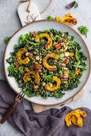 Fall Salad With Kale Delicata Squash Healthy Paleo Whole 30 Recipe In 2020 Autumn Salad Warm Kale Salad Paleo Salad Recipes