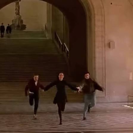 This scene in the “The Dreamers” (2003) ♥️✨, -, Isabelle, Theo, and Matthew  race through the Louvre, attempting to break the record depicted in French  new wave film “Bande à part” (1964) of 9 minutes, ...