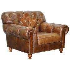 Large Vintage Aged Heritage Brown Leather Chesterfield Armchair Comfortable Halo Leather Armchair Leather Chesterfield Chesterfield Armchair