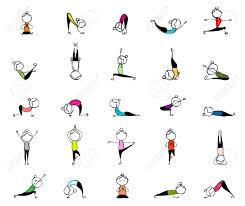 14946782 People Practicing Yoga 25 Poses For Your Design Yoga Cartoon Exercise Jpg 1 300 1 094 Pixels Yoga Figuren Strichzeichnung Graffiti Zeichnung
