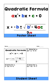 Quadratic Formula Poster And Student Reference Sheet With Example Problems And Key Quadratic Formula Quadratics Algebra I