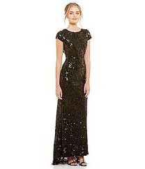 Calvin Klein Cowl Back Cap Sleeve Sequin Gown