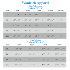 woolrich coat size chart