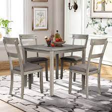 Wooden dining table on wheels. Amazon Com P Purlove 5 Piece Dining Table Set Industrial Wood Kitchen Table And 4 Padded Chairs 5 Piece Dining Room Set For Small Place Kitchen Dining Room Light Gray Table Chair Sets