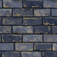 Arthouse Metallic Brick Navy Blue Gold Wallpaper 692201 Wallpaper Blue And Gold Wallpaper Brick Wallpaper Gold Wallpaper