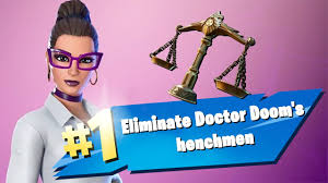 Im nächsten schritt müsst ihr übrigens zwei handlanger von doctor doom bei doom's domain erledigen, wofür ihr wohl keine lösung braucht. Eliminate Doctor Doom S Henchmen As Jennifer Walters She Hulk Awakening Challenges Fortnite Youtube