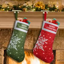 Three christmas stockings hanging on decorated fireplace. Easyacc Christmas Stockings Personalized Large Size Classic Fireplace Stockings Adorable Felt Materials Stocks For Child Treats Toys Family Holiday Xmas Cheer Party New Year Decor Gifts Snowflake