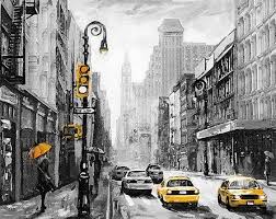 Black And White Cityscape Painting Black And White New York Taxi Cities Paint By Number Numeral Paint Black And White Painting New York Taxi Paint By Number