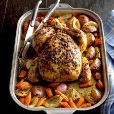 Recipe says to bake whole chicken uncovered 250 degrees f for 5 hours or until done. Roasted Chicken With Rosemary Recipe How To Make It Taste Of Home