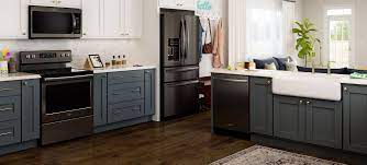 White and gray painted cabinets, countertop and backsplash choices and update ideas for any today we're going to focus on black appliances and how to coordinate them into a kitchen with white or gray cabinets. Fingerprint Resistant Black Stainless Steel Matte Black Kitchen Appliances Whirlpool