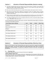 It might seem silly for married people to draft a contract for cooperative parenting, but having a document like this can serve as a. Parenting Plan Template Colorado Free Download