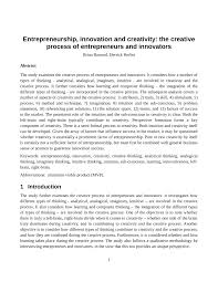 In each set of four below, match a verb on the left with a noun on the right to make collocations 8. Pdf Entrepreneurship Innovation And Creativity The Creative Process Of Entrepreneurs And Innovators