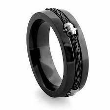 Previously Owned Midnight Cable By Edward Mirell Men S 7 0mm Barrel And Cable Wedding Band In Black Titanium Titanium Rings For Men Rings For Men Black Rings