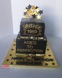 A 60 year old has lived through enormous cultural and technological changes, so present a timeline cake that reflects events and trends from each decade of his life. Black And Gold Cake Black And Gold Cake Birthday Cakes For Men Cake