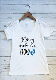 Mommy Thinks It S A Boy Women S V Neck T Shirt Etsy Gender Reveal Shirts Boys Shirts V Neck T Shirt