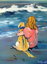 Girl And Dog On Beach Dog Paintings Girl And Dog Dog Illustration