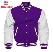 Varsity Letterman Baseball Purple Wool And Genuine White Leather Sleeves Jacket Leather Sleeve Jacket Varsity Letterman Jackets Varsity Jacket