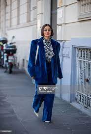 Liz Uy Is Seen Wearing Blue Velvet Oversized Blazer And Pants Outside Velvet Blazer Outfit Blazer Street Style Street Style Outfit