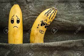 Two Yellow Bananas In Bed, Husband And Wife. The Couple Turned Their Backs  On Each Other, Offended. Family Problems, Misunderstanding. The Picture Is  Made By The Author. Stock Photo, Picture And Royalty