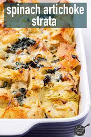 Spinach Artichoke Strata Make Ahead Cooking For My Soul Recipe Breakfast Recipes Casserole Spinach Artichoke Artichoke Casserole Recipe
