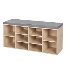 Songmics Wooden Shoe Bench Storage Cabinet Rack Hallway Cupboard Organizer With Seat Cushion 104 X 30 X 48 Cm W Flur Schuhablage Holzbank Mit Ablage Sitztruhe