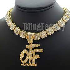 Hip Hop Gold Pt Only The Family Otf Pendant 16 Iced Choker Chain Necklace Choker Pendant Chain Choker Necklace Chain Necklace
