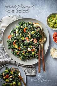 Avocado Massaged Kale Salad Recipe Vegetarian White On Rice Couple Recipe Vegetarian Salad Recipes Massaged Kale Salad Kale Salad Recipes