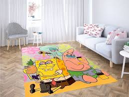 124 conch street is the address of the pineapple house where spongebob squarepants lives with his pet snail gary and his pet scallop shelley. Spongebob Patrick And Squidward Living Room Modern Carpet Rug