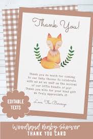 Woodland Fox Baby Shower Thank You Card Zazzle Com In 2020 Baby Shower Thank You Cards Baby Shower Thank You Baby Shower