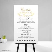 Tanto el cartel de bienvenida como el seating en gran formato suelen verse usualmente, sin embargo, no es así con la minuta. Comprar Cartel Bienvenida Boda Nuestra Historia Woowlow