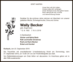 Traueranzeigen von Wally Becker