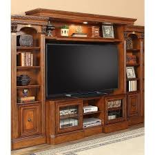 Shown in antique vintage pecan finish. Huntington Entertainment Center Parker House Furniture Cart