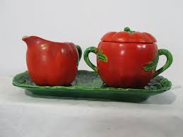 Tomato Creamer And Sugar Set With Tray 3pcs Maruhon Ware Occupied Japan