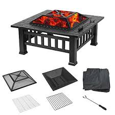 Fire pit parts for installation and replacement. Hembor 32 Outdoor Fire Pit Table With Grill Wood Burning Fireplace Bowl Multi Function Square Stove W Spark Screen Poker Rainproof Cover For Picnic Camp Bonfire Bbq Patio Backyard Party Fire In Style