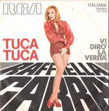 Tuca is a female toucan with a dark grey body a large white patch around her eye area, yellow eyelids, and black pupils. Raffaella Carra Tuca Tuca 1971 Vinyl Discogs