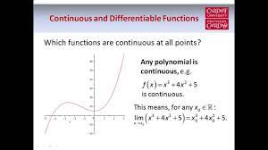 A function is said to be differentiable if the derivative exists at each point in its domain. Continuous And Differentiable Functions Part 1 Of 3 Youtube