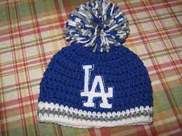 Crochet Beanie Baby Hat Los Angeles Dodgers Blue White And Grey With Embroidered La Logo And Large Pom Pom Baby Beanie Hats Crochet Beanie Crochet Baby Hats