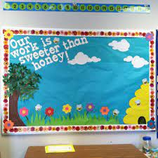Need some new bulletin board ideas for your classroom? Our Work Is Sweeter Than Honey Such A Cute Classroom Bulletin Board For Spring Bee Themed Classroom Bee Classroom Classroom Decorations