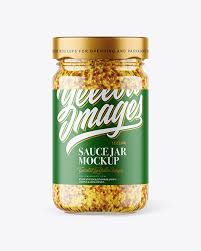 Clear Glass Jar With Wholegrain Mustard Sauce Mockup In Jar Mockups On Yellow Images Object Mockups