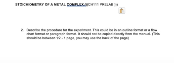 Solved Stoichiometry Of A Metal Complex Ch111 Prelab