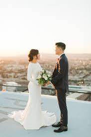 Downtown L A Wedding With Rooftop Views Wedding Dresses Wedding Dresses Vintage Modest Wedding Dresses