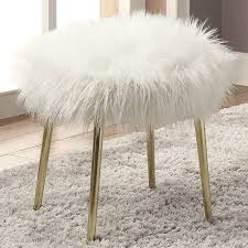 This faux fur ottoman will work great as a vanity chair, shoe bench, or accent piece for your living room or office. Caoimhe Glam Faux Fur Ottoman With Metal Legs Household Furniture Ottomans