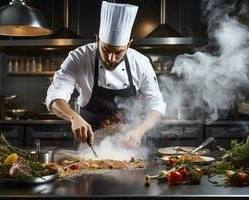 Image of chef preparing a meal in a commercial kitchen