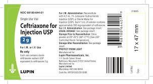 Ceftriaxone For Injection Usp 250 Mg 500 Mg 1 G And 2 G