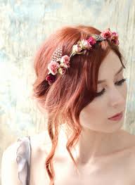 Boho Flower Head Piece, Rosebud Crown, Pink Flower Crown, Floral Headband,  Feather Headpiece, Hair Accessories by Gardens of Whimsy