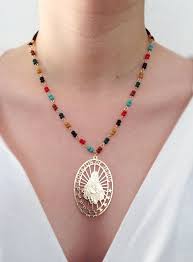 Heart Of Jesus Gold Medal Glass Seed Beads Necklace Jesus Pendant Gold Filled Short Christian Necklace Re Beaded Necklace Christian Necklace Seed Bead Necklace