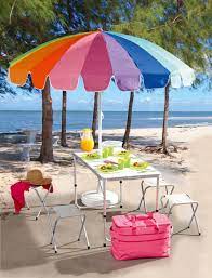 table pliante 4 tabourets parasol de plage sac isotherme carafe 2l avec element refriferant set pique nique 4 personnes parasol plage parasol canopy