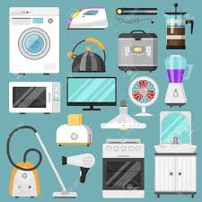 Electronic Household Appliances Vector Kitchen Homeappliance For House Set Refrigerator Or Washing Machine In Elect Home Appliances Household Appliances Design