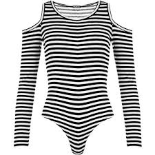 Black And White Striped Off The Shoulder Long Sleeve Top Gina Striped Off Shoulder Leotard 22 Liked On Polyvore Featuring Tops Black S With Images Long Sleeve Jumpsuit Outfit Long Sleeve Cutout Top Long Sleeve Striped Top
